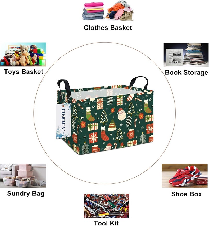 ONOEV Rectangular Christmas Party Gift Basket Cute Storage Box Organization Bin Room Decoration (Christmas Basket) - Image 3